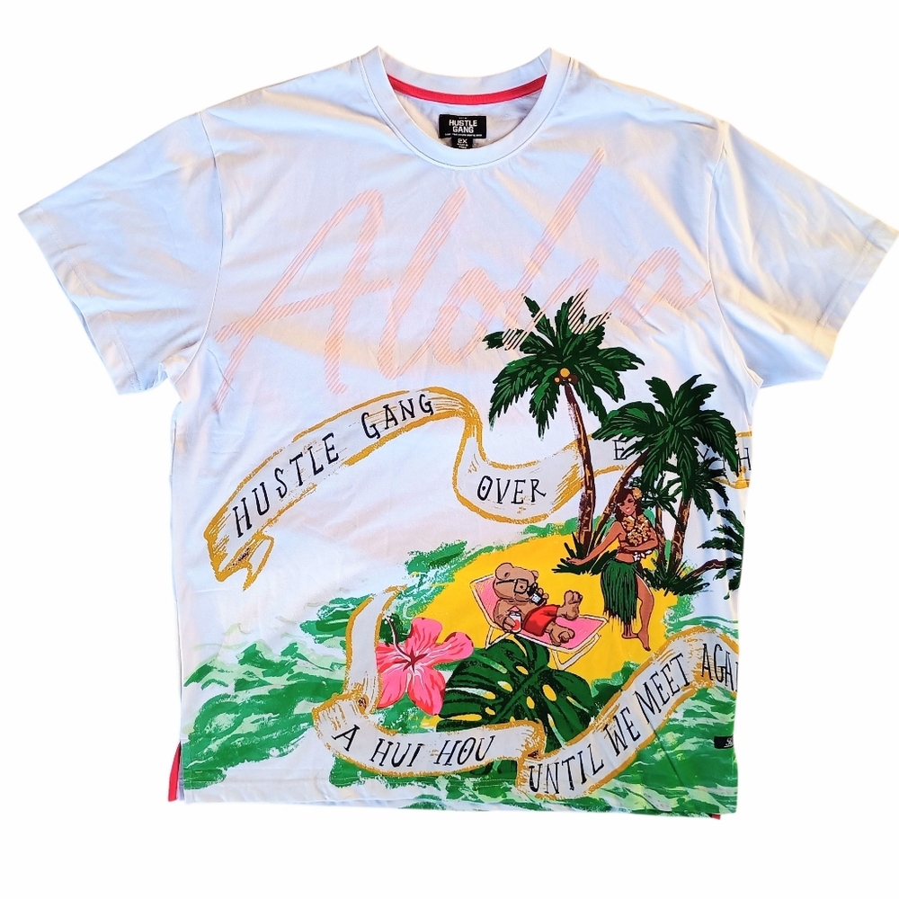 Hustle Gang White Aloha Island Shaka Tee Sz 2X
